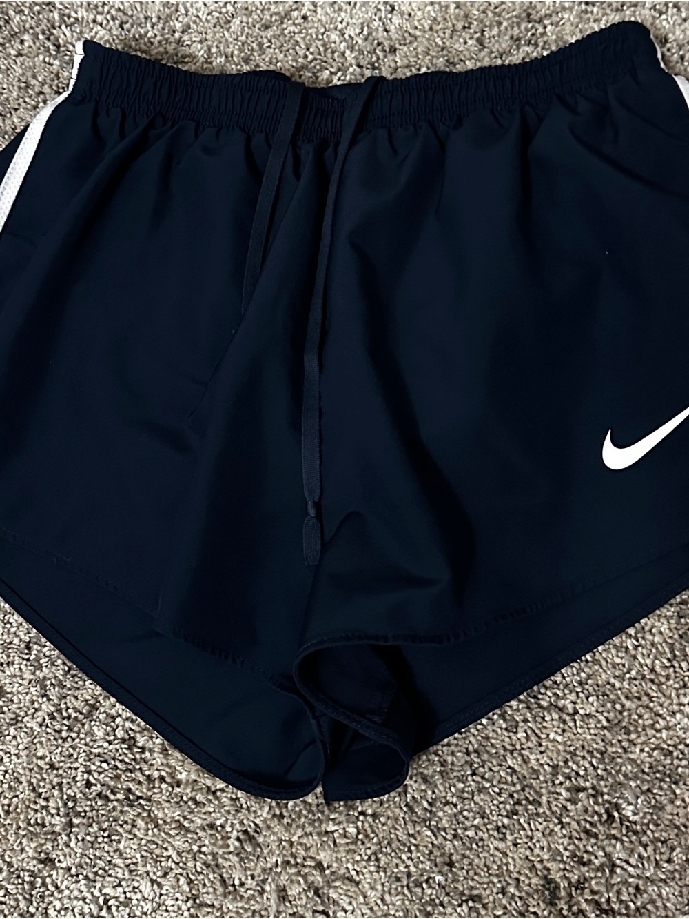 Nike Navy Blue Running Shorts with White Swoosh